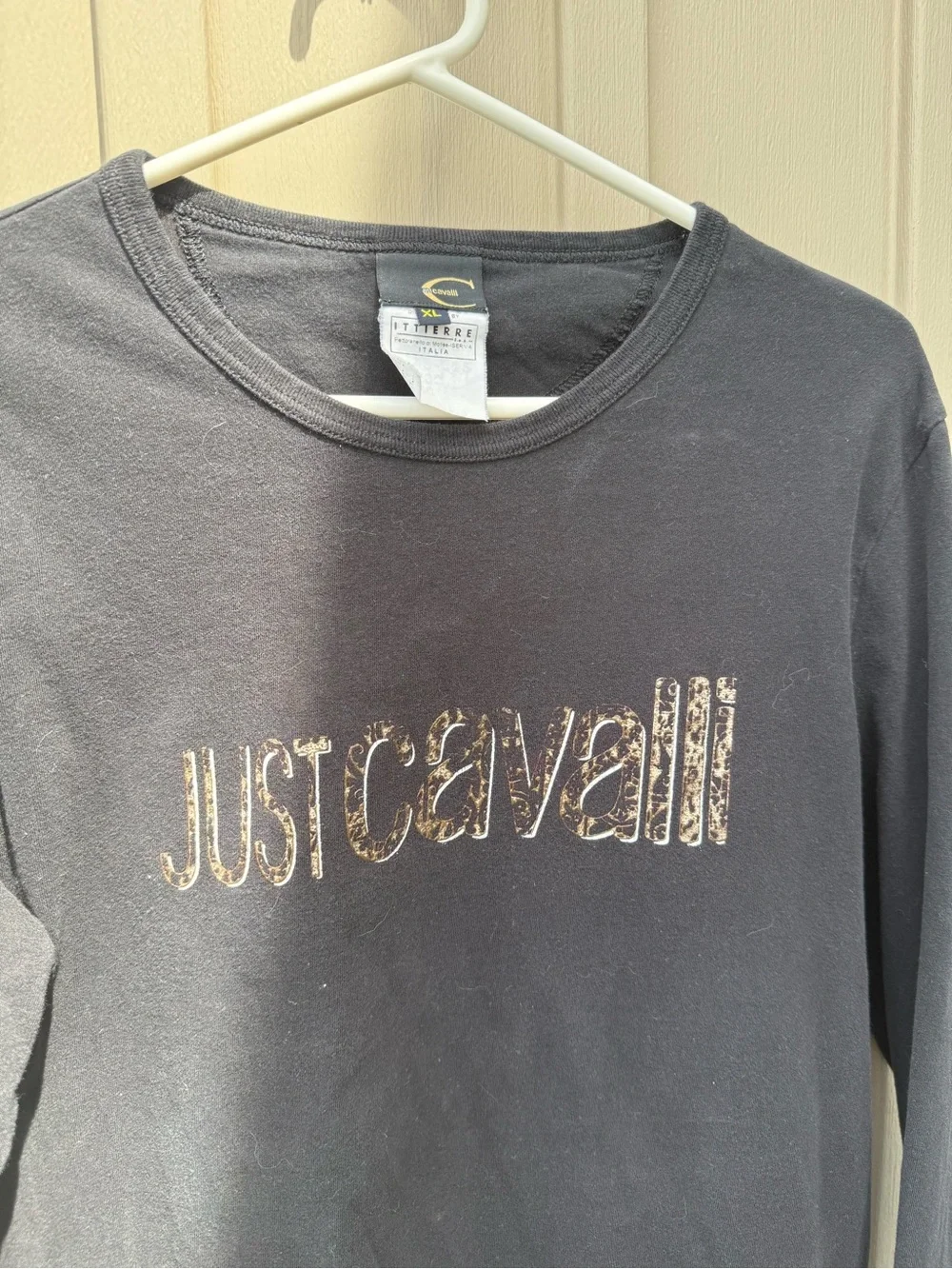 Just Cavalli Black Cotton Stretch Long Sleeve Logo Tee XL - Picture 3 of 5